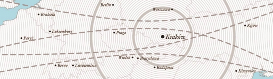 Fragment mapy Europy z zaznaczonym Krakowem